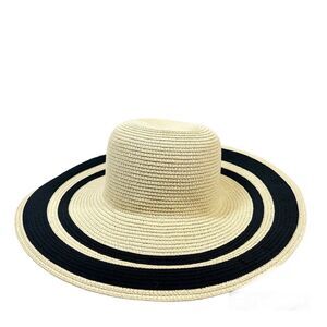 Studio Striped Straw Floppy Hat Beige with Black Stripes Shade and Shore OS